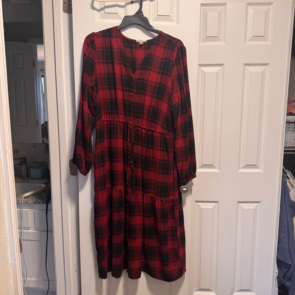 Knox Rose Red and Black Plaid Long Sleeve Dress
